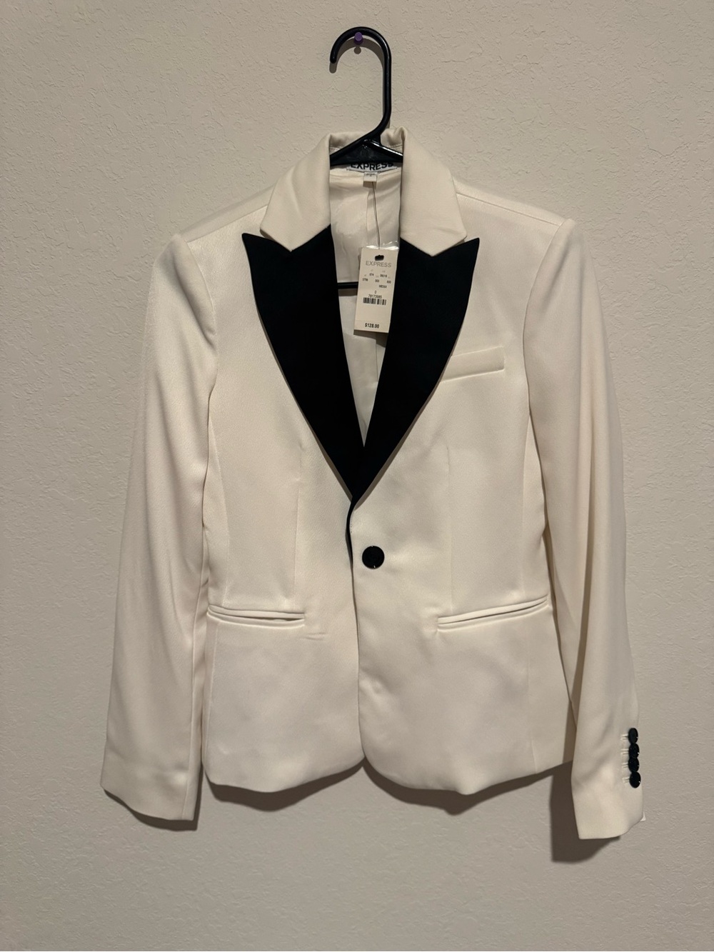 Express White Blazer with Black Satin Peak Lapel - Men's Tuxedo Jacket
